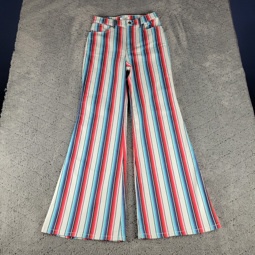 Wrangler Jeans Womens 28x32 Striped Bell Bottom High Rise Festival Hippie Denim